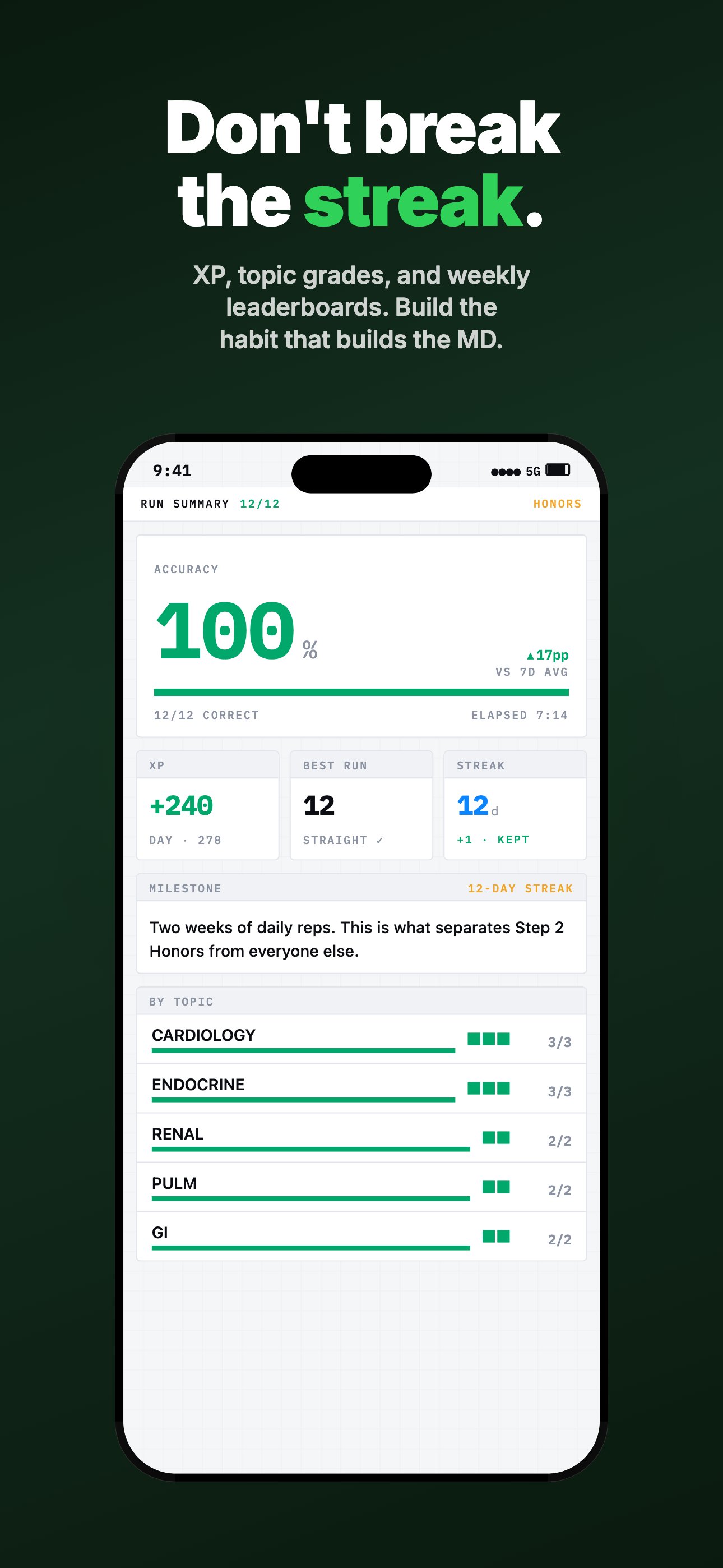 Streak tracking β daily reps that build the MD